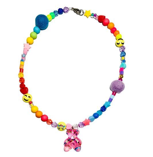 Be Happy Teddy Bear Beaded Necklace