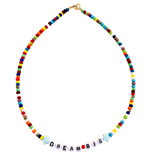 rainbow beaded dream big necklace