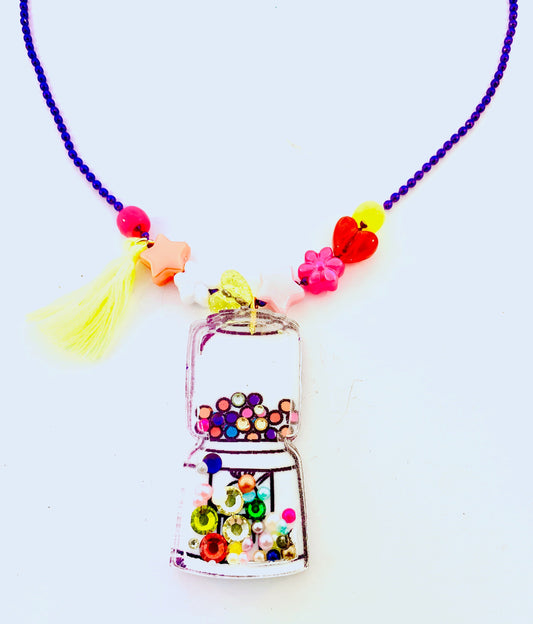 gumball machine with rhinestones necklace