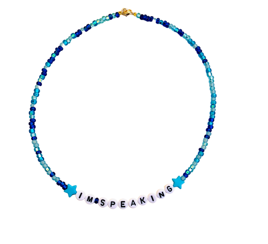 i'm speaking beaded blue handmade necklace